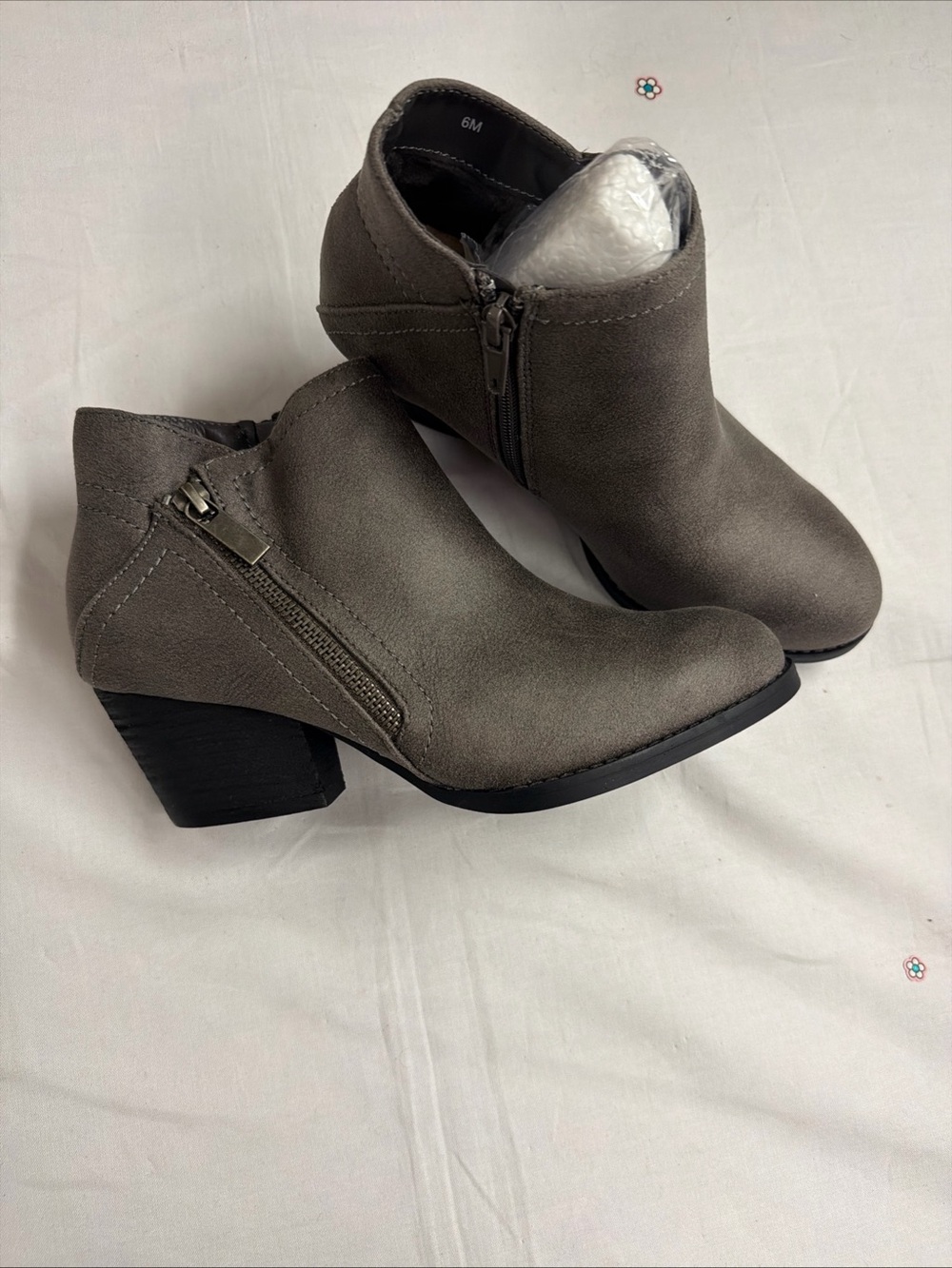 Women's Gray Ankle Booties with Block Heel